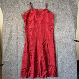 Vtg Y2K Embossed Satin Chinese Asian Lingerie Slip Dress Size 1X Red Love